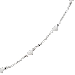 Polished Puff Heart Station Anklet in Sterling Silver - 10&quot;