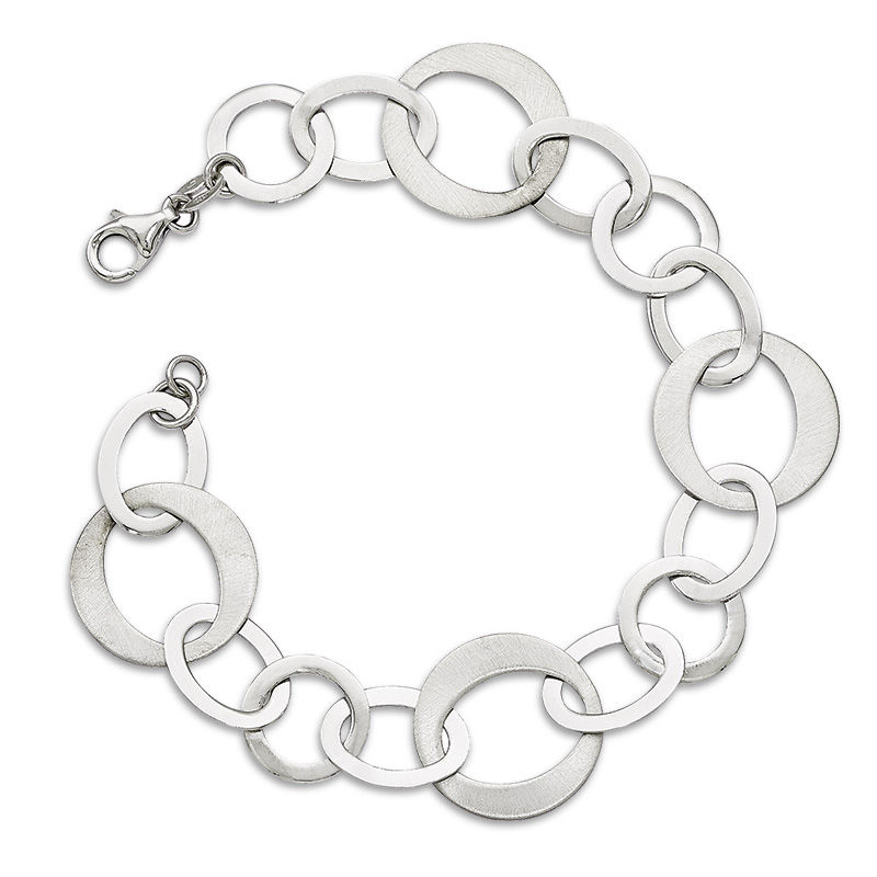 Brushed Flat Circular Link Bracelet in Sterling Silver - 8.0