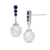 Thumbnail Image 0 of Vera Wang LOVE 7.0-8.0mm Akoya Cultured Pearl, Blue Sapphire and Diamond Accent Drop Earrings in 14K White Gold