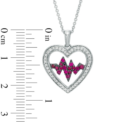 Lab-Created Ruby and White Sapphire Heartbeat Pendant in Sterling Silver