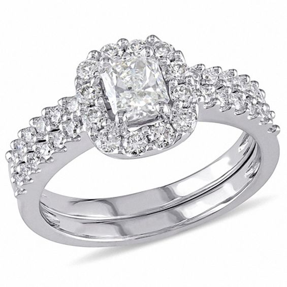 1.17 CT. T.W. Radiant-Cut Diamond Oval Frame Bridal Set in 14K White Gold