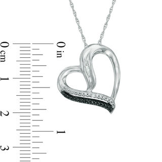 Enhanced Black and White Diamond Accent Tilted Heart Pendant in Sterling Silver