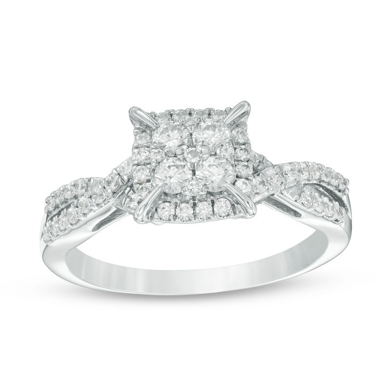 0.50 CT. T.W. Princess-Shaped Multi-Diamond Frame Twist Shank Ring in 10K White Gold|Peoples Jewellers
