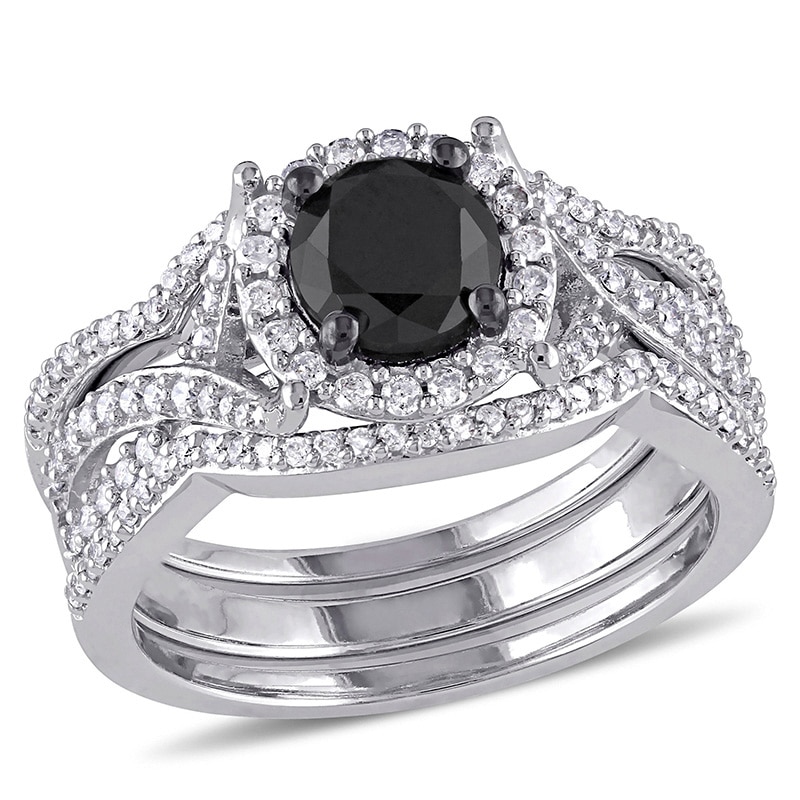 1.51 CT. T.W. Enhanced Black and White Diamond Frame Twist Three Piece Bridal Set in 10K White Gold|Peoples Jewellers