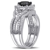 1.51 CT. T.W. Enhanced Black and White Diamond Frame Twist Three Piece Bridal Set in 10K White Gold