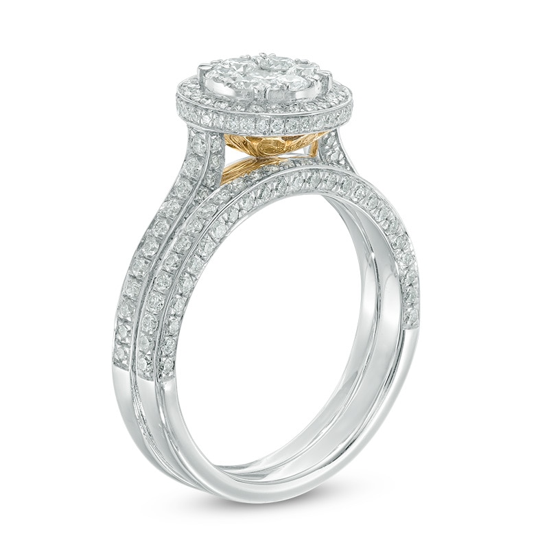 Main Image 2 of 1.58 CT. T.W. Composite Diamond Frame Bridal Set in 14K Two-Tone Gold