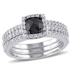 Thumbnail Image 0 of 0.75 CT. Cushion-Cut Black Diamond and Created White Sapphire Three Piece Bridal Set in 10K White Gold