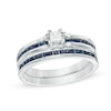 Thumbnail Image 0 of 0.15 CT. Princess-Cut Diamond and Lab-Created Blue Sapphire Bridal Set in Sterling Silver