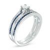 Thumbnail Image 1 of 0.15 CT. Princess-Cut Diamond and Lab-Created Blue Sapphire Bridal Set in Sterling Silver