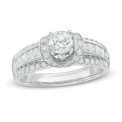 1.08 CT. T.W. Diamond Collar Triple Row Engagement Ring in 14K White Gold