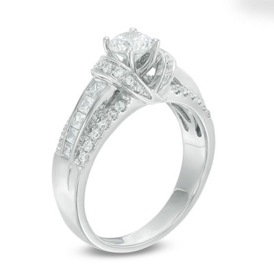 1.08 CT. T.W. Diamond Collar Triple Row Engagement Ring in 14K White Gold