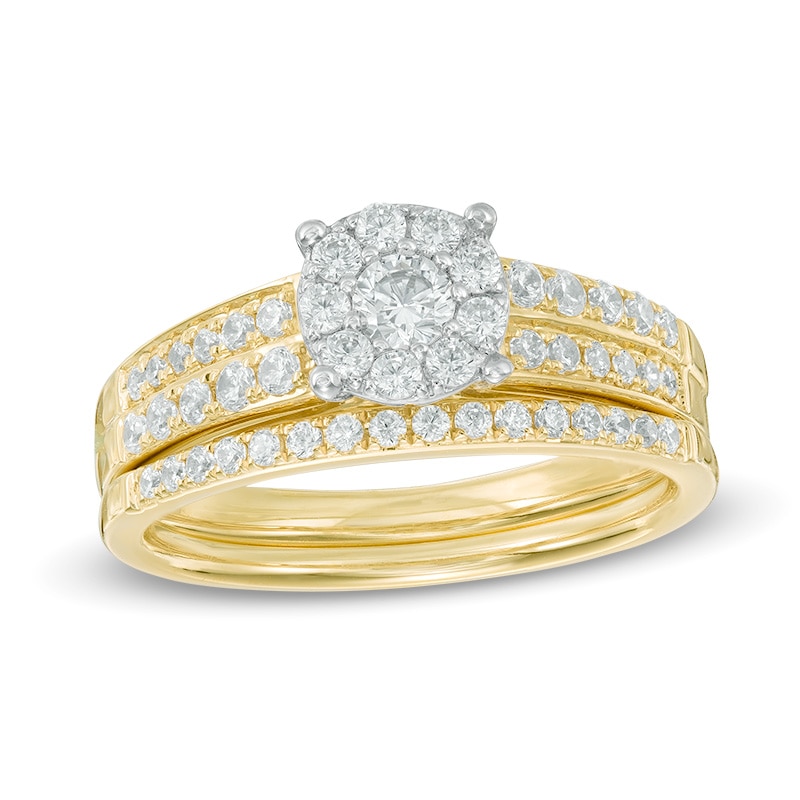 0.75 CT. T.W. Diamond Composite Double Row Bridal Set in 10K Gold