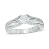 0.83 CT. T.W. Baguette and Round Diamond Triple Row Engagement Ring in 14K White Gold