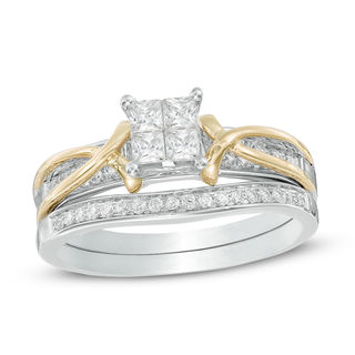 0.50 CT. T.W. Princess-Cut Quad Diamond Crossover Bridal Set in 10K Two-Tone Gold