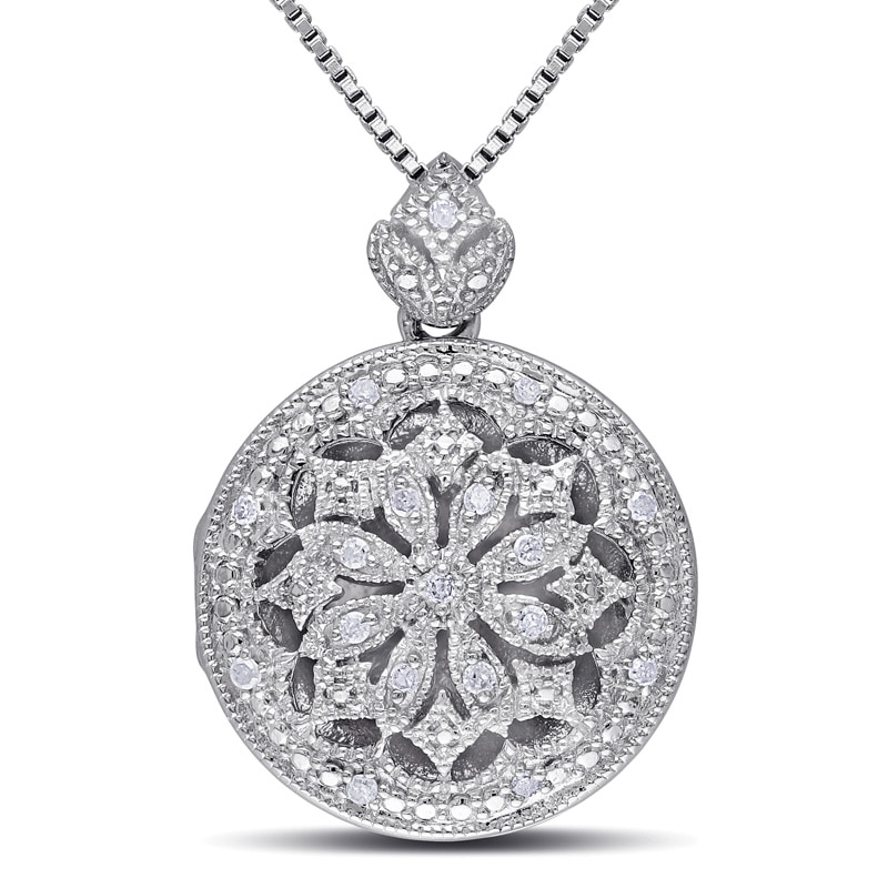 Diamond Accent Vintage-Style Frame Flower Locket in Sterling Silver|Peoples Jewellers
