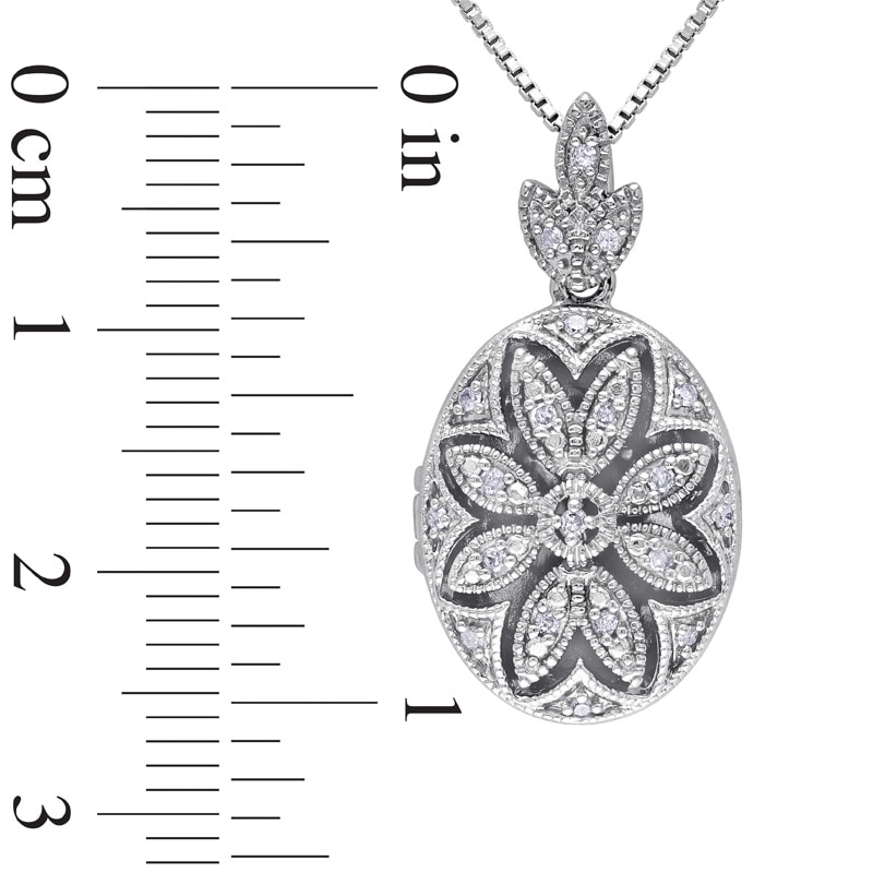 Diamond Accent Oval Vintage-Style Flower Locket in Sterling Silver|Peoples Jewellers