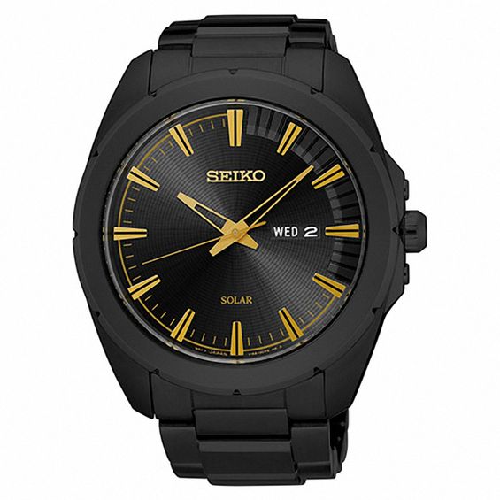 Men's Seiko Recraft Solar Black Watch with Black Dial (Model: SNE417)