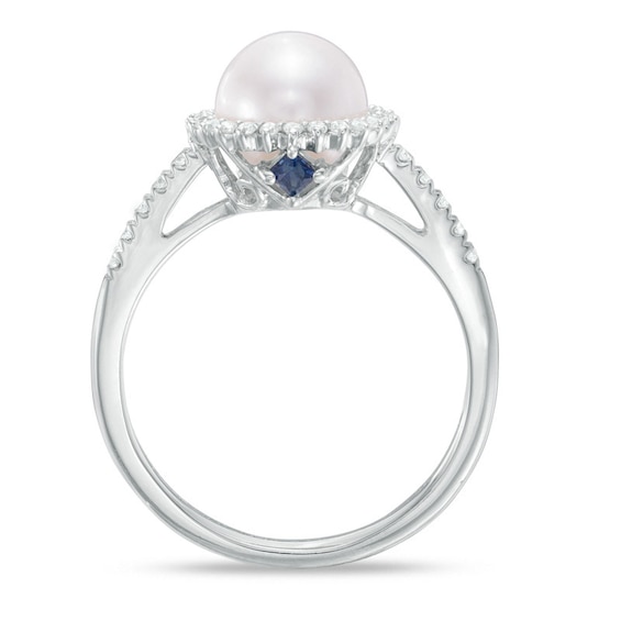 Vera Wang LOVE Akoya Cultured Pearl and 0.14 CT. T.W. Diamond Frame Ring in 14K White Gold-Size 7