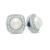 Thumbnail Image 0 of Vera Wang Love Collection Akoya Cultured Pearl and 0.25 CT. T.W. Diamond Cushion Frame Stud Earrings in 14K White Gold