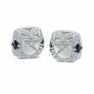 Vera Wang Love Collection Akoya Cultured Pearl and 0.25 CT. T.W. Diamond Cushion Frame Stud Earrings in 14K White Gold