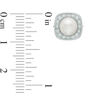 Vera Wang Love Collection Akoya Cultured Pearl and 0.25 CT. T.W. Diamond Cushion Frame Stud Earrings in 14K White Gold