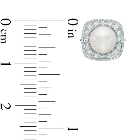 Vera Wang Love Collection Akoya Cultured Pearl and 0.25 CT. T.W. Diamond Cushion Frame Stud Earrings in 14K White Gold