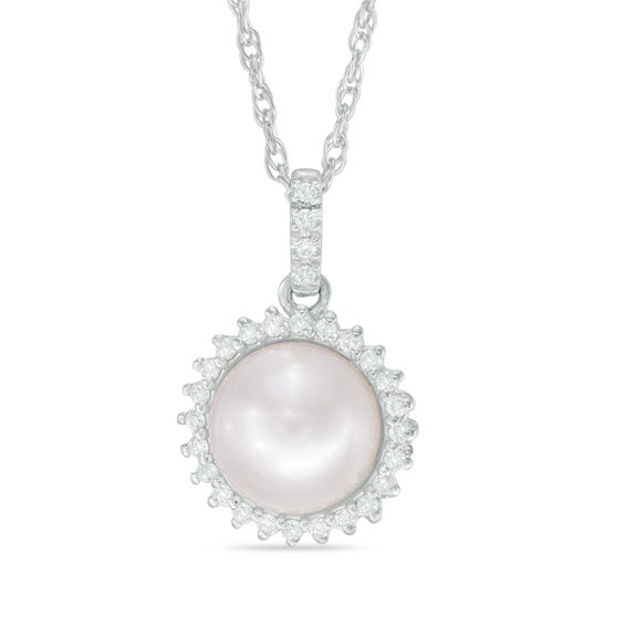 Vera Wang LOVE 7.5-8.0mm Akoya Cultured Pearl and Diamond Accent Frame Pendant in 14K White Gold