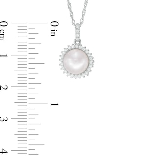 Vera Wang LOVE 7.5-8.0mm Akoya Cultured Pearl and Diamond Accent Frame Pendant in 14K White Gold