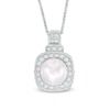 Vera Wang LOVE 7.5-8.0mm Akoya Cultured Pearl and 0.14 CT. T.W. Diamond Frame Pendant in 14K White Gold