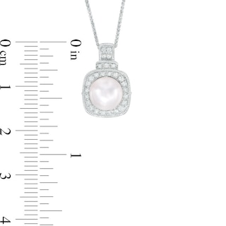 Vera Wang LOVE 7.5-8.0mm Akoya Cultured Pearl and 0.14 CT. T.W. Diamond Frame Pendant in 14K White Gold