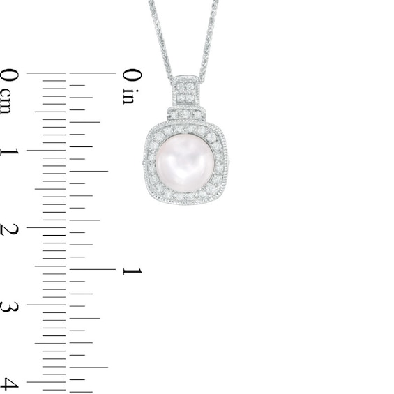 Vera Wang LOVE 7.5-8.0mm Akoya Cultured Pearl and 0.14 CT. T.W. Diamond Frame Pendant in 14K White Gold