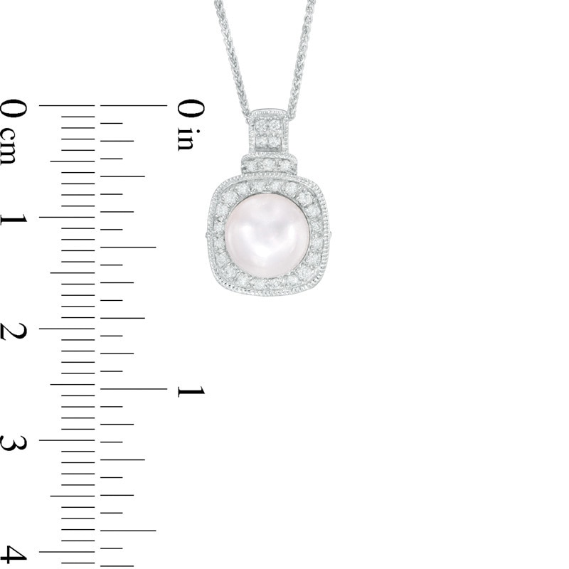 Vera Wang LOVE 7.5-8.0mm Akoya Cultured Pearl and 0.14 CT. T.W. Diamond Frame Pendant in 14K White Gold