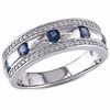 Men's Blue Sapphire and 0.25 CT. T.W. Diamond Triple Row Wedding Band in 10K White Gold