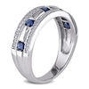 Thumbnail Image 2 of Men's Blue Sapphire and 0.25 CT. T.W. Diamond Triple Row Wedding Band in 10K White Gold