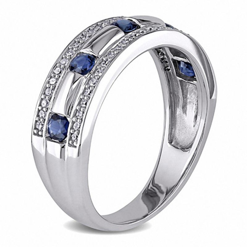 Mens blue and on sale white diamond wedding band