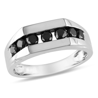 Men's 0.98 CT. T.W. Black Diamond Seven Stone Channel Band in 10K White Gold