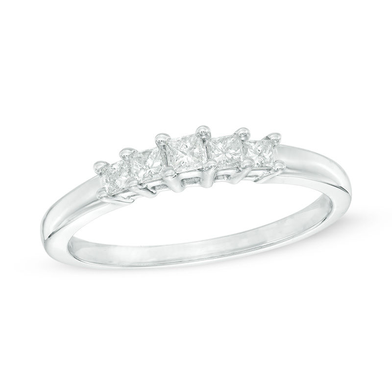0.23 CT. T.W. Princess-Cut Diamond Five Stone Anniversary Band in 10K White Gold|Peoples Jewellers