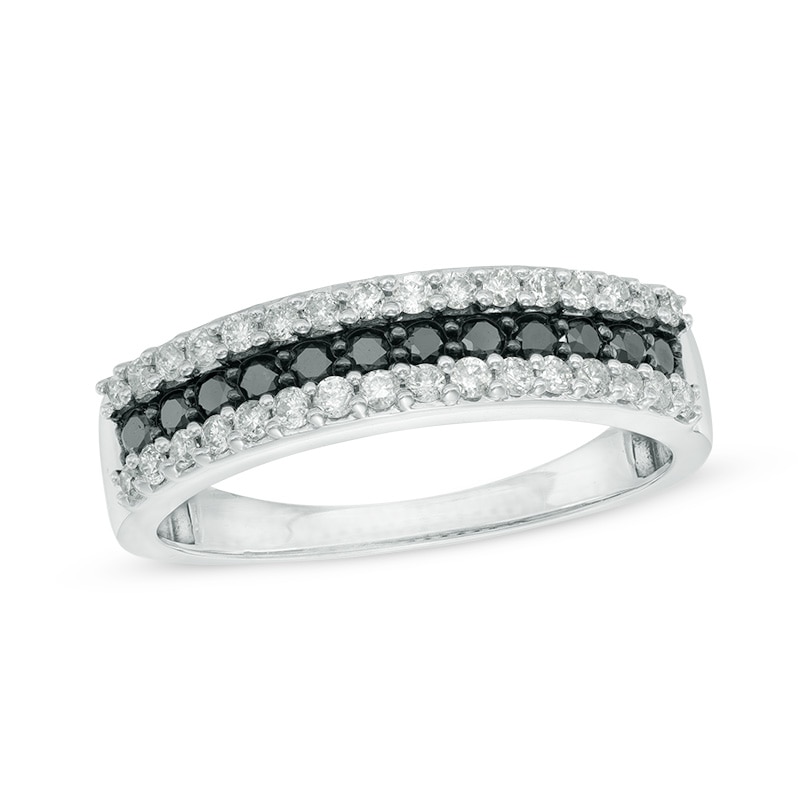 Main Image 1 of 0.45 CT. T.W. Enhanced Black and White Diamond Three Row Anniversary Band in 10K White Gold