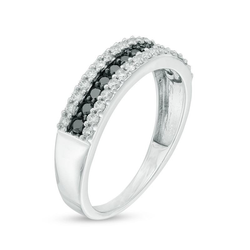 Main Image 2 of 0.45 CT. T.W. Enhanced Black and White Diamond Three Row Anniversary Band in 10K White Gold