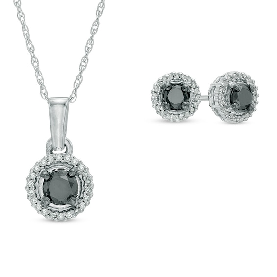 0.70 CT. T.W. Enhanced Black and White Diamond Frame Pendant and Earrings Set in 10K White Gold