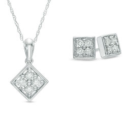 0.45 CT. T.W. Composite Diamond Square Pendant and Earrings Set in 10K White Gold