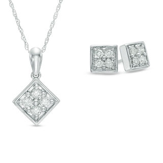 0.45 CT. T.W. Composite Diamond Square Pendant and Earrings Set in 10K White Gold