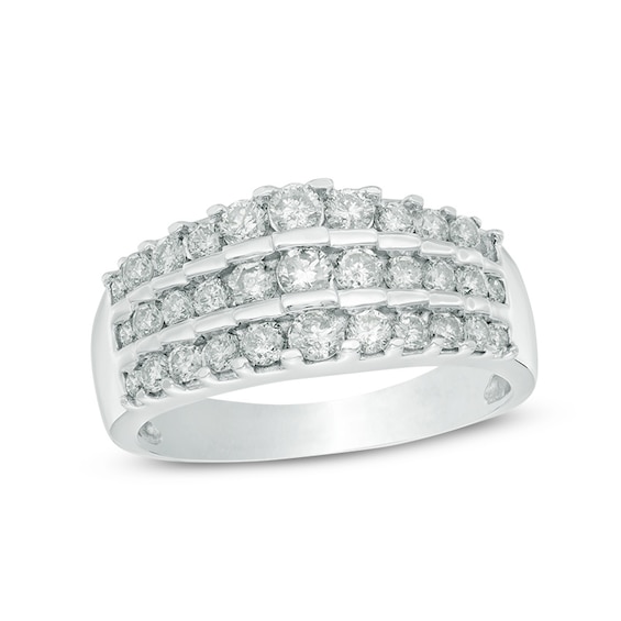 0.95 CT. T.W. Diamond Three Row Anniversary Band in 14K White Gold