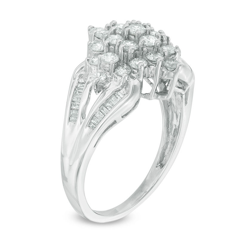 0.95 CT. T.W. Diamond Square Cluster Ring in 14K White Gold|Peoples Jewellers