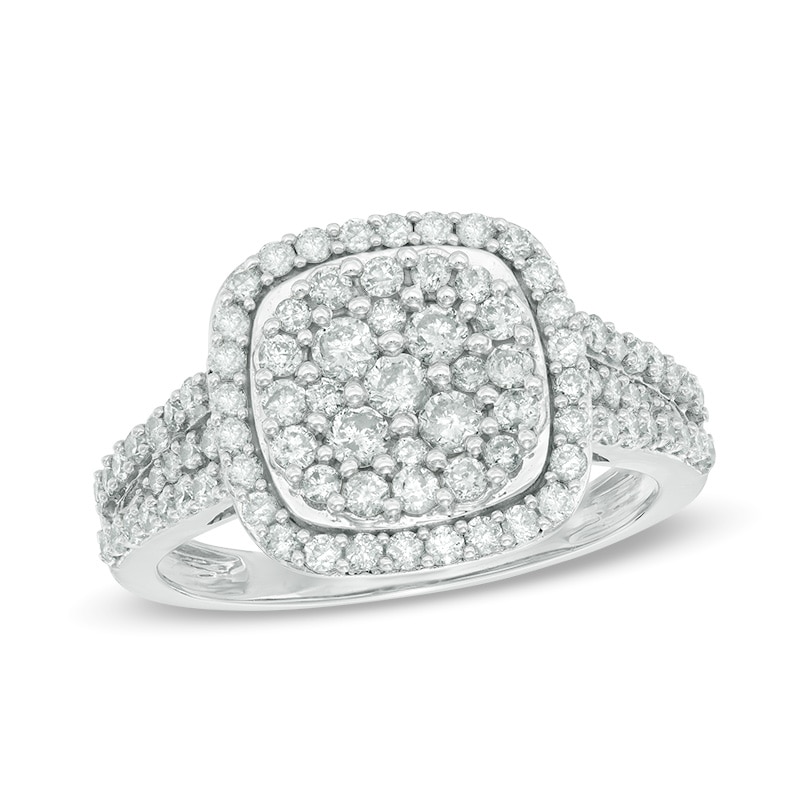 0.95 CT. T.W. Composite Diamond Cushion Frame Engagement Ring in 14K White Gold|Peoples Jewellers