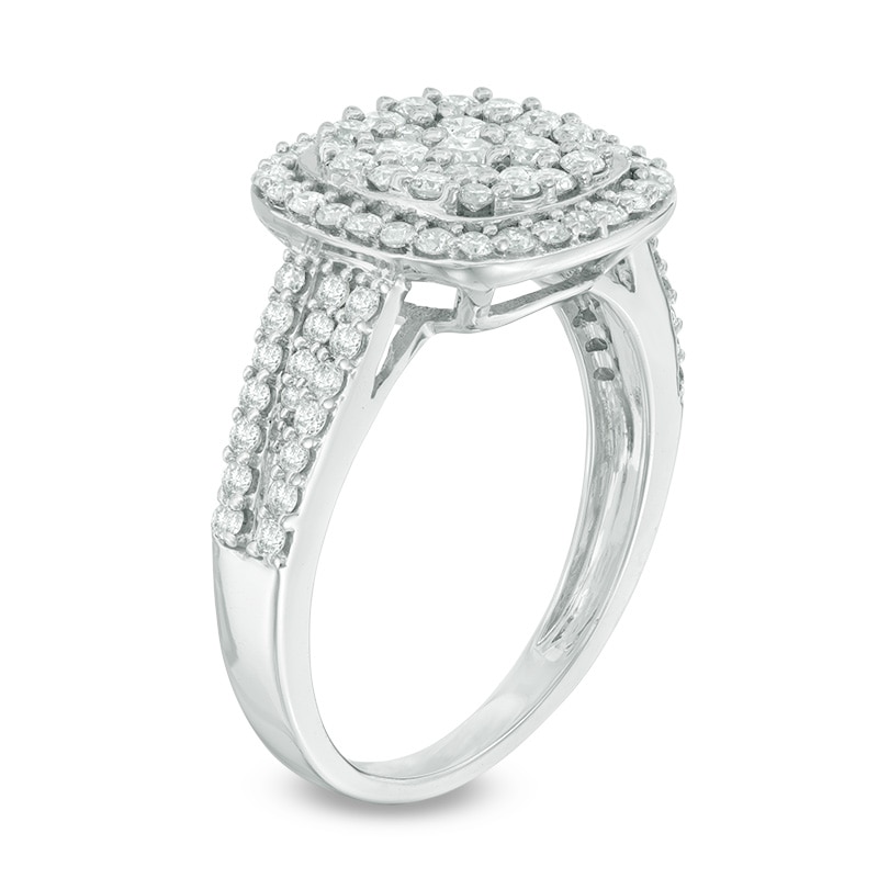 0.95 CT. T.W. Composite Diamond Cushion Frame Engagement Ring in 14K White Gold|Peoples Jewellers