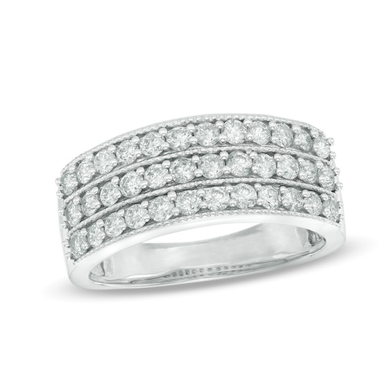 0.95 CT. T.W. Diamond Vintage-Style Three Row Anniversary Band in 14K Gold