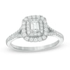 Thumbnail Image 0 of 0.45 CT. T.W. Emerald-Cut Diamond Double Frame Split Shank Engagement Ring in 14K White Gold