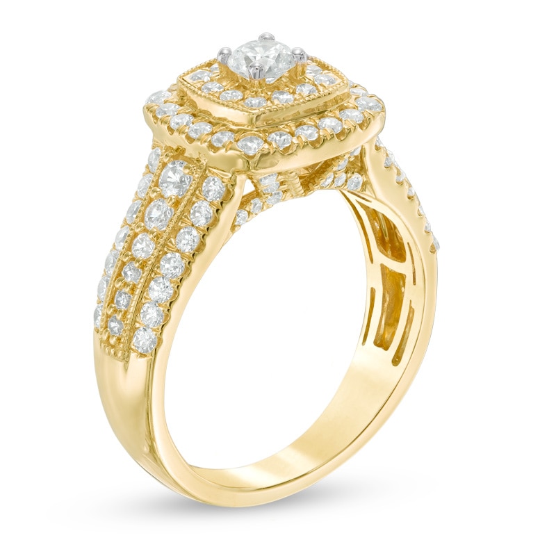 1.20 CT. T.W. Certified Canadian Diamond Double Square Frame Engagement Ring in 14K Gold (I/I2)|Peoples Jewellers