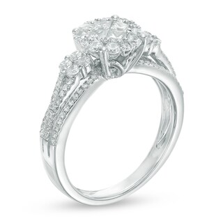 0.80 CT. T.W. Princess-Cut Quad Diamond Tilted Frame Engagement Ring in 14K White Gold